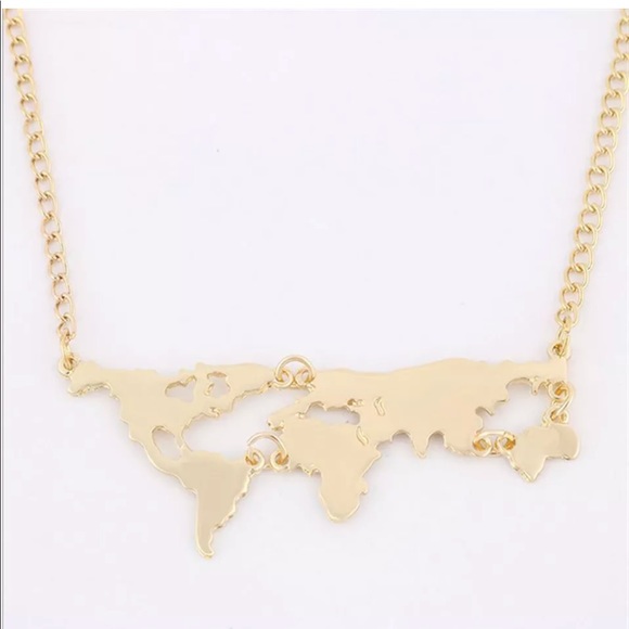 {MAKENNA} World Map  wanderlust pendant necklace - Picture 3 of 7